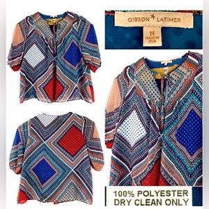 Gibson Latimer Women’s Multi Color Geometric Lightweight Top, 3/4 sleeves Size M